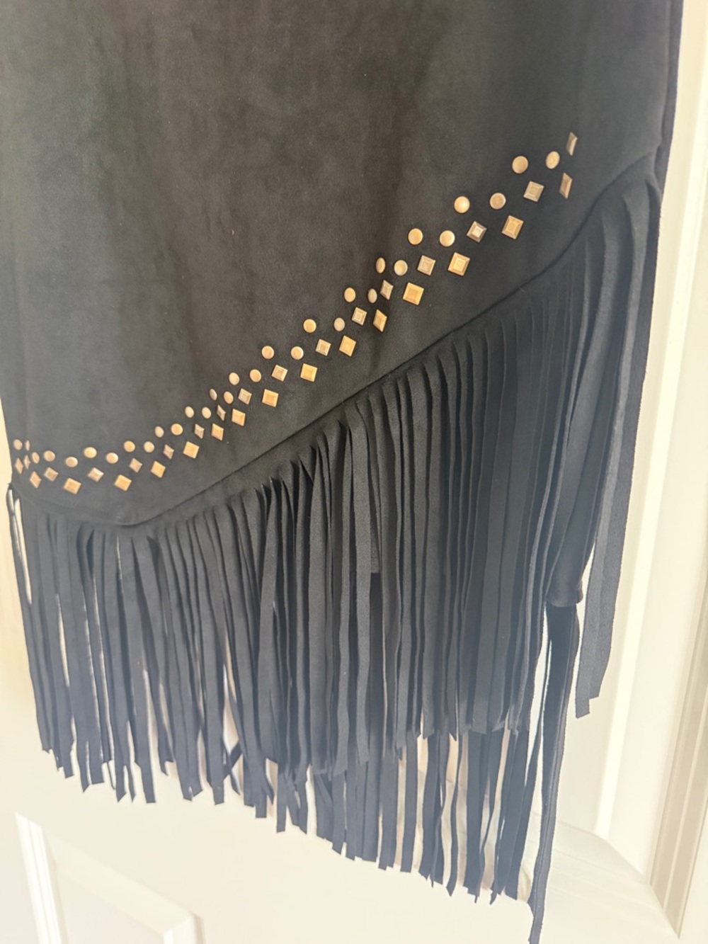 NWT Vocal Black Fringe Faux Suede Pencil Skirt with Stud Detail - Picture 5 of 9